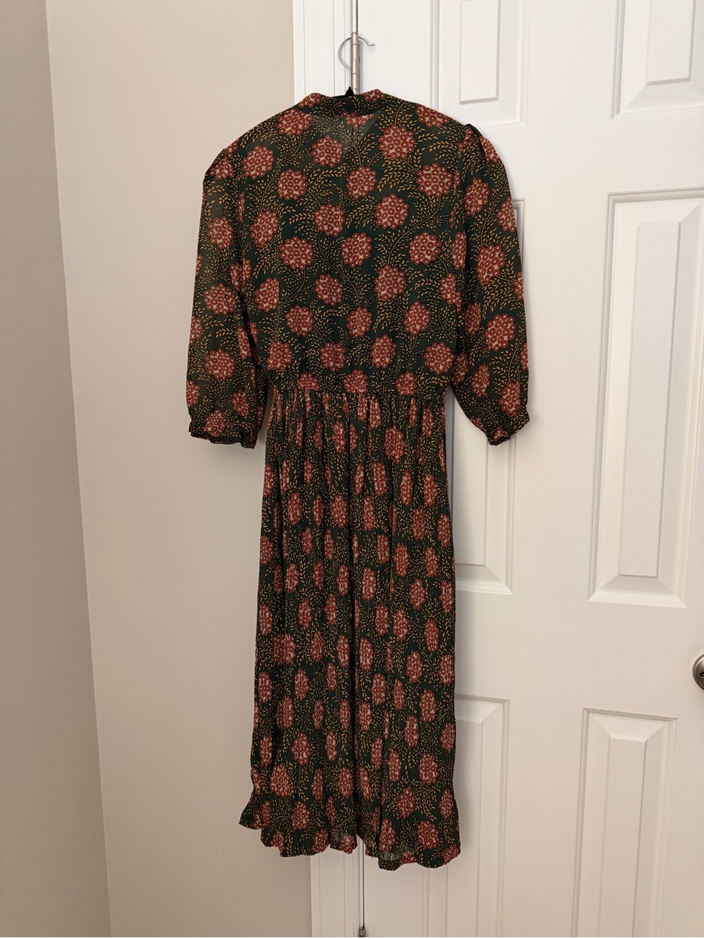 eshakti Olive Green Midi Dress with Rust Floral Print - Picture 3 of 4